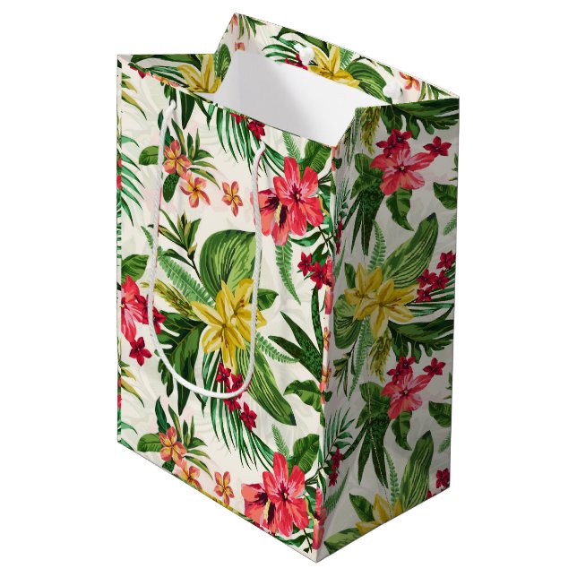 Girly Hibiscus Floral Pattern Medium Gift Bag (Front Angled)