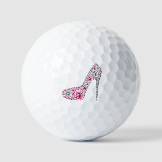Girly High Heel Pink and White Shoe Golf Balls (Front)