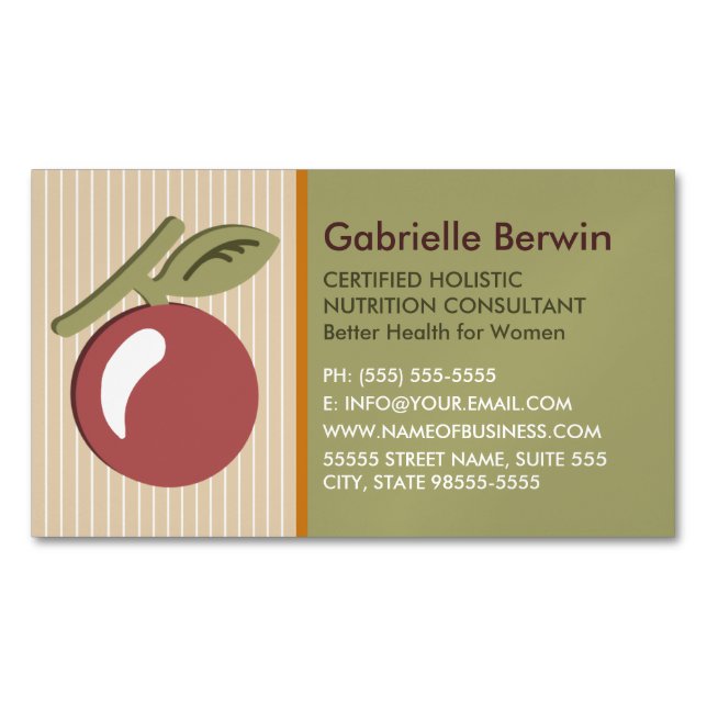 Girly Holistic Nutrition Consultant Women Health Business Card Magnet (Front)