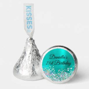 Girly Holo Glitter Turquoise Foil 21st Birthday Hershey®'s Kisses®