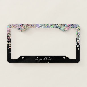 girly holograph GLITTER modern license plate frame