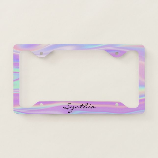 girly holograph modern license plate frame (Front)