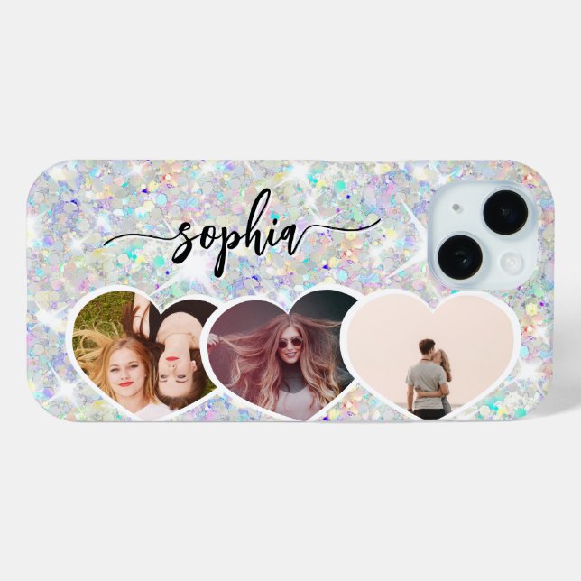 Girly Holographic Glitter Custom Photo Collage Case-Mate iPhone Case (Back (Horizontal))