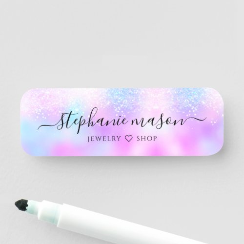 Girly Holographic Glitter Pastel Business Beauty Name Tag