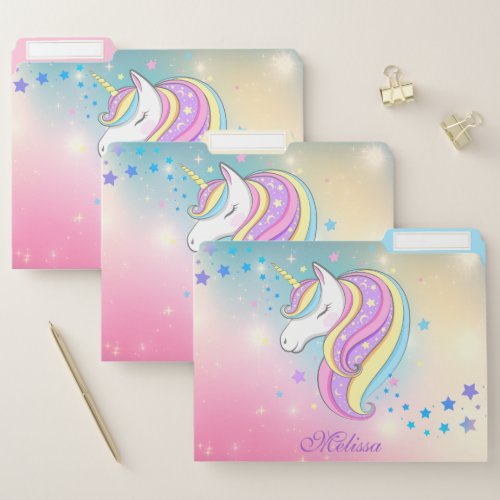 Girly Holographic Pastel Rainbow Unicorn Custom File Folder