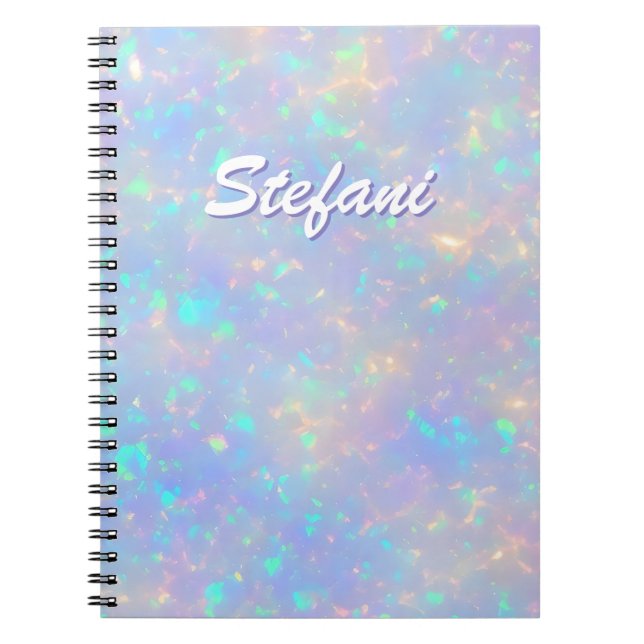 Girly Holographic Sparkle Opal Iridescent Monogram Notebook (Front)