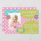 Girly Hoot Owl Design Birthday Invitation (Front/Back)