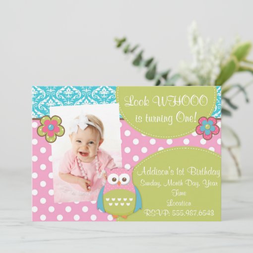 Girly Hoot Owl Design Birthday Invitation | Zazzle