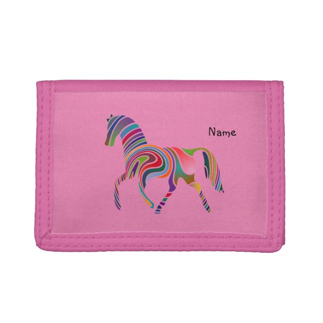 Girly Horse pattern Purse Personalized Trifold Wallet (Front)