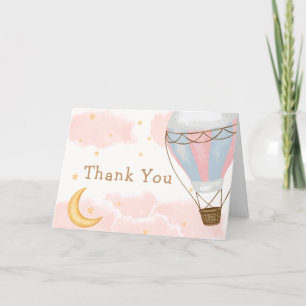 Girly Hot Air Balloon Moon Star Baby Shower Letterpress Thank You Card