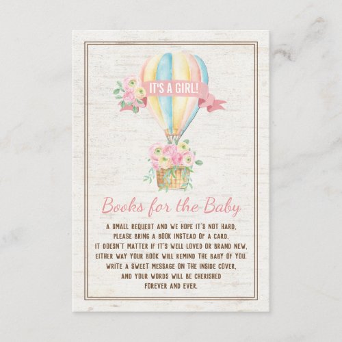Girly Hot Air Balloon Pink Floral Books for Baby Enclosure Card