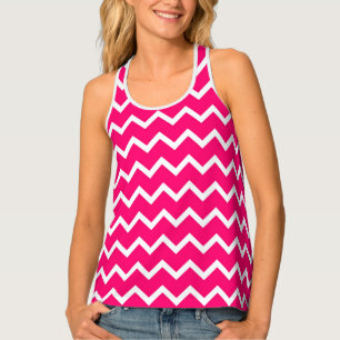 Girly Hot Pink and White Chevron Stripes Pattern Tank Top