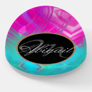 Girly Hot Pink Aqua Blue Green Ombre Ikat Monogram Paperweight