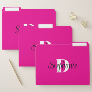 Girly Hot Pink Black and White Modern Monogram File Folder