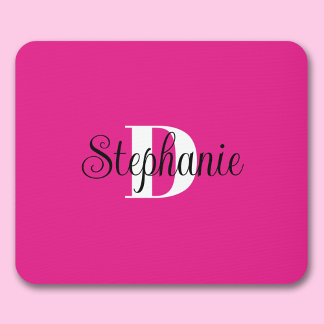 Girly Hot Pink Black and White Modern Monogram Mouse Pad