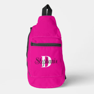 Girly Hot Pink Black and White Modern Monogram Sling Bag