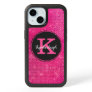 Girly Hot Pink Black Glam Diamond Monogram Name iPhone 15 Case