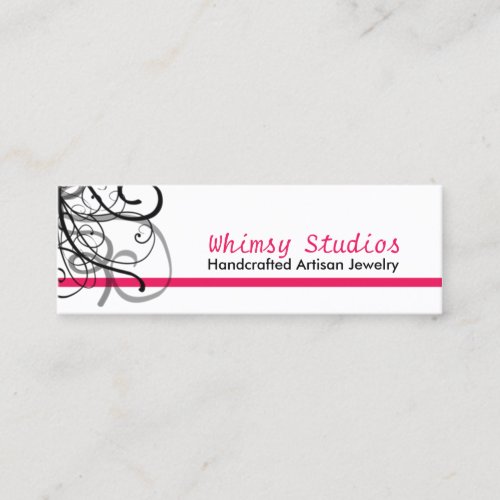 Girly Hot Pink Black Swirl Artisan Mini Business Card