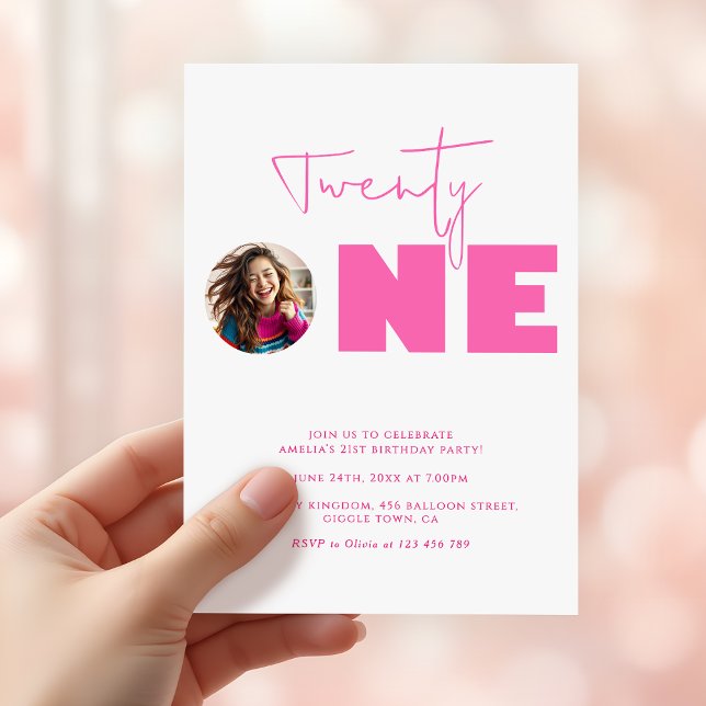 Girly Hot Pink Bold Typography 21st Birthday Party Invitation (Creator Uploaded)