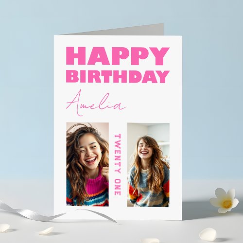 Girly Hot Pink Bold Typography Photo Birthday