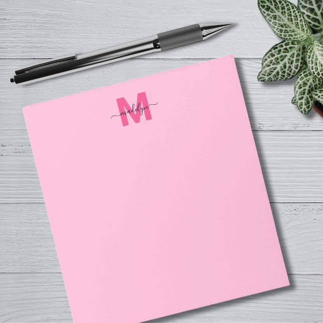 Girly Hot Pink Calligraphy Name Monogram Notepad (Girly Hot Pink Calligraphy Name Monogram Notepad)