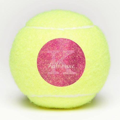 Girly Hot Pink Cute Diamond Sparkle Monogram Name Tennis Balls