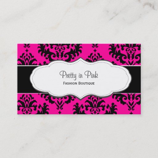 Customizable Girly Hot Pink Damask Business Cards