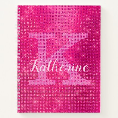 Girly Hot Pink Diamond Glam Sparkle Monogram Name Notebook