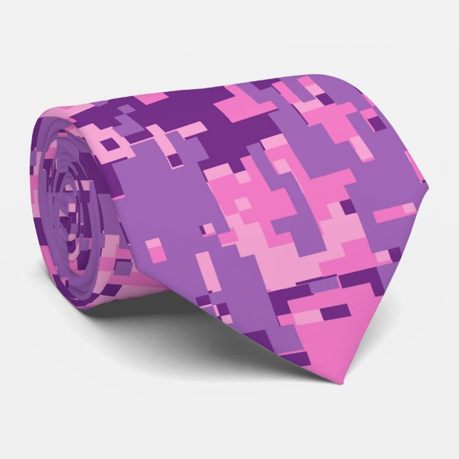 Girly Hot Pink Digital Camo Tie (Rolled)