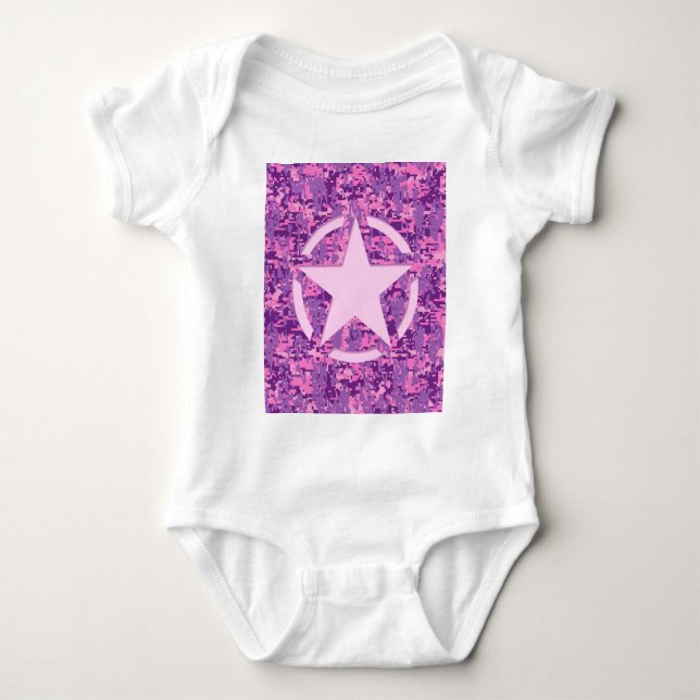 Girly Hot Pink Digital Camouflage Camo Baby Bodysuit (Front)