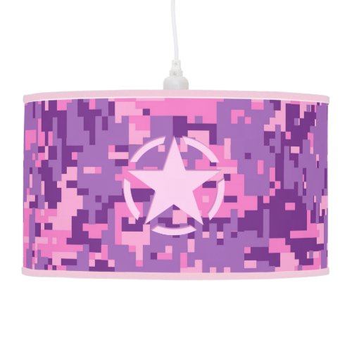 Girly Hot Pink Digital Camouflage Camo Hanging Lamp