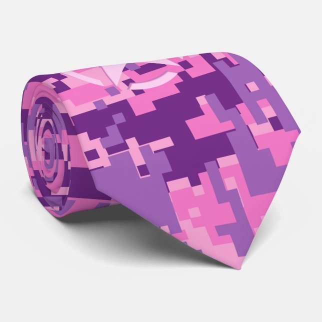 Girly Hot Pink Digital Camouflage Camo Neck Tie (Rolled)
