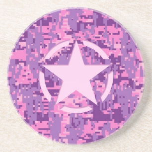 Girly Hot Pink Digital Camouflage Camo Sandstone Coaster