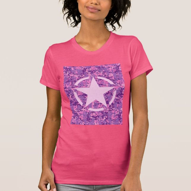 Girly Hot Pink Digital Camouflage Camo T-Shirt (Front)
