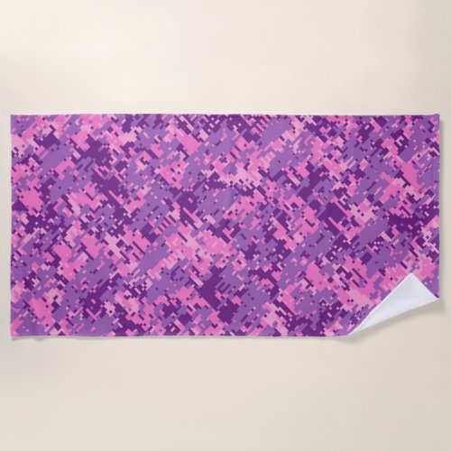 Girly Hot Pink Digital Camouflage on a Beach Towel