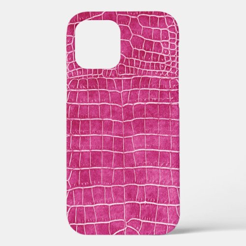 Girly Hot Pink Faux Crocodile Leather iPhone 12 Case