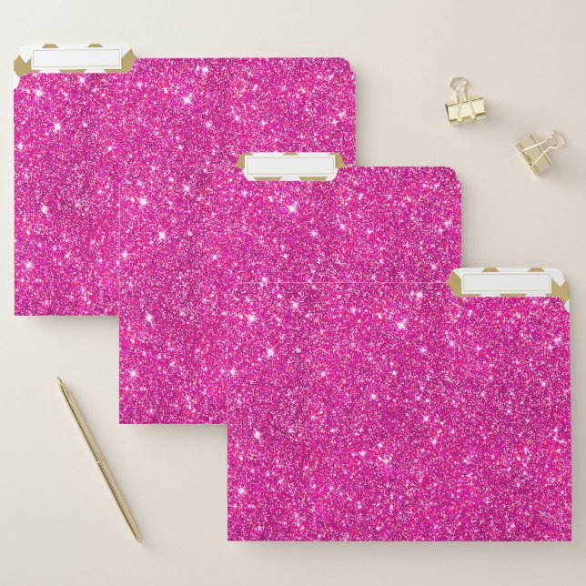 Girly Hot Pink Faux Glitter Chevron Pattern File Folder (Set)