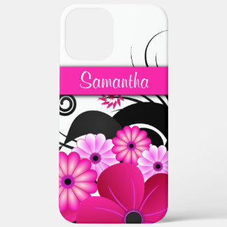 Girly Hot Pink Fuchsia Floral Hibiscus Flowers iPhone 12 Pro Max Case