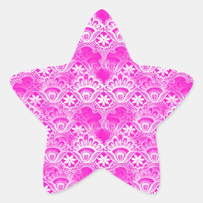 Girly Hot Pink Fuchsia White Lace Damask Star Stickers