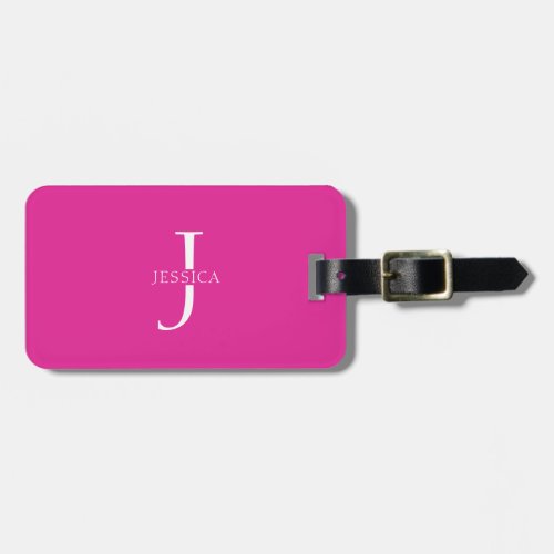 Girly Hot Pink Fun Modern Monogram Name Luggage Tag