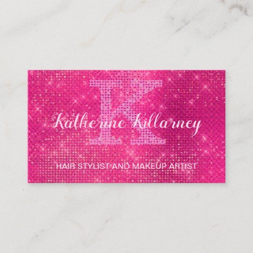 Girly Hot Pink Glam Diamond Sparkle Chic Monogram Business Card