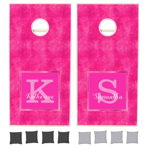 Girly Hot Pink Glam Diamond Sparkle Cool Monogram Cornhole Set