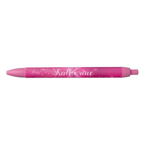 Girly Hot Pink Glam Diamond Sparkle Monogram Name Black Ink Pen