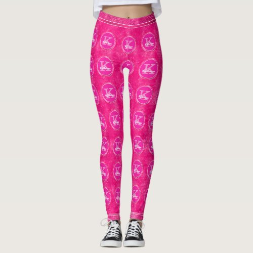 Girly Hot Pink Glam Diamond Sparkle Monogram Name Leggings