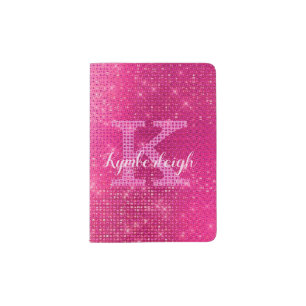 Girly Hot Pink Glam Diamond Sparkle Monogram Name Passport Holder