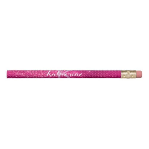 Girly Hot Pink Glam Diamond Sparkle Monogram Name Pencil