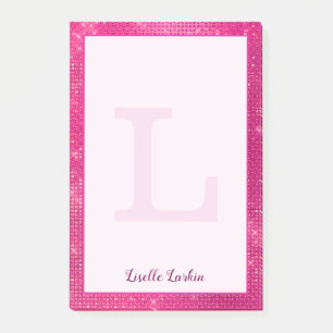 Girly Hot Pink Glam Diamond Sparkle Monogram Name Post-it Notes