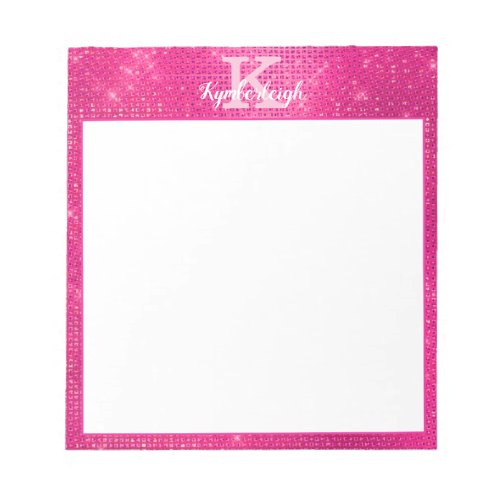 Girly Hot Pink Glam Glitter Sparkle Monogram Name Notepad