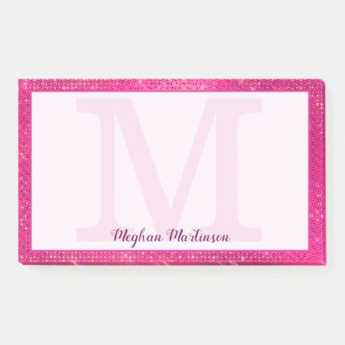Girly Hot Pink Glam Sparkle Monogram Name Large Post_it Notes