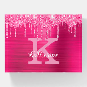Girly Hot Pink Glitter Drips Glam Monogram Name Paperweight